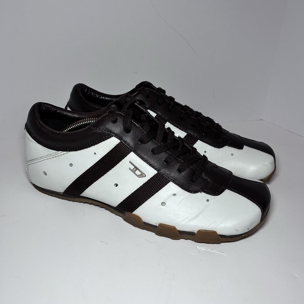 Vintage Diesel Wish Men's 8 White Brown Leather Sneakers EUR 40.5